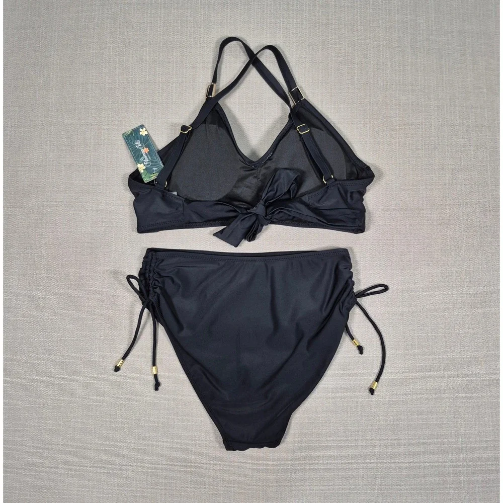 Blooming Jelly‎ Black High Waisted Ruched Bikini Set Size Medium NWT